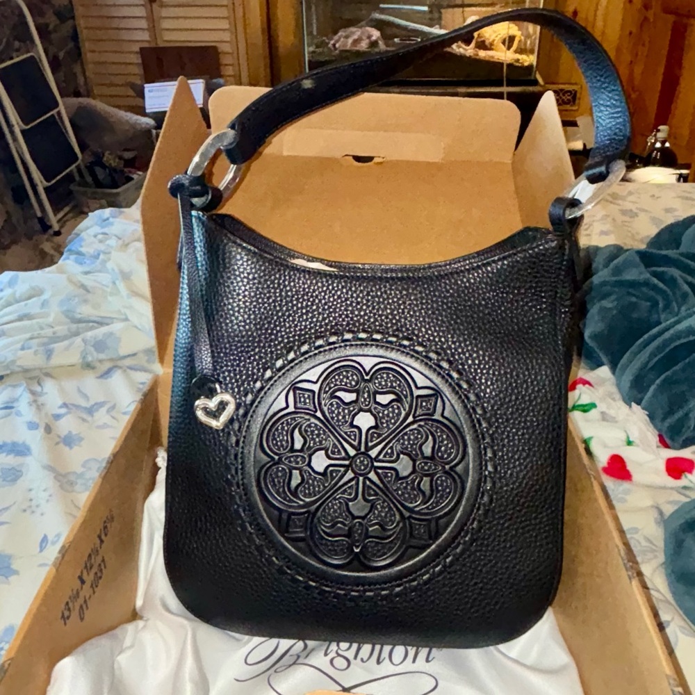 Brighton Ferrara Adeline Black Embossed Shoulder Bag